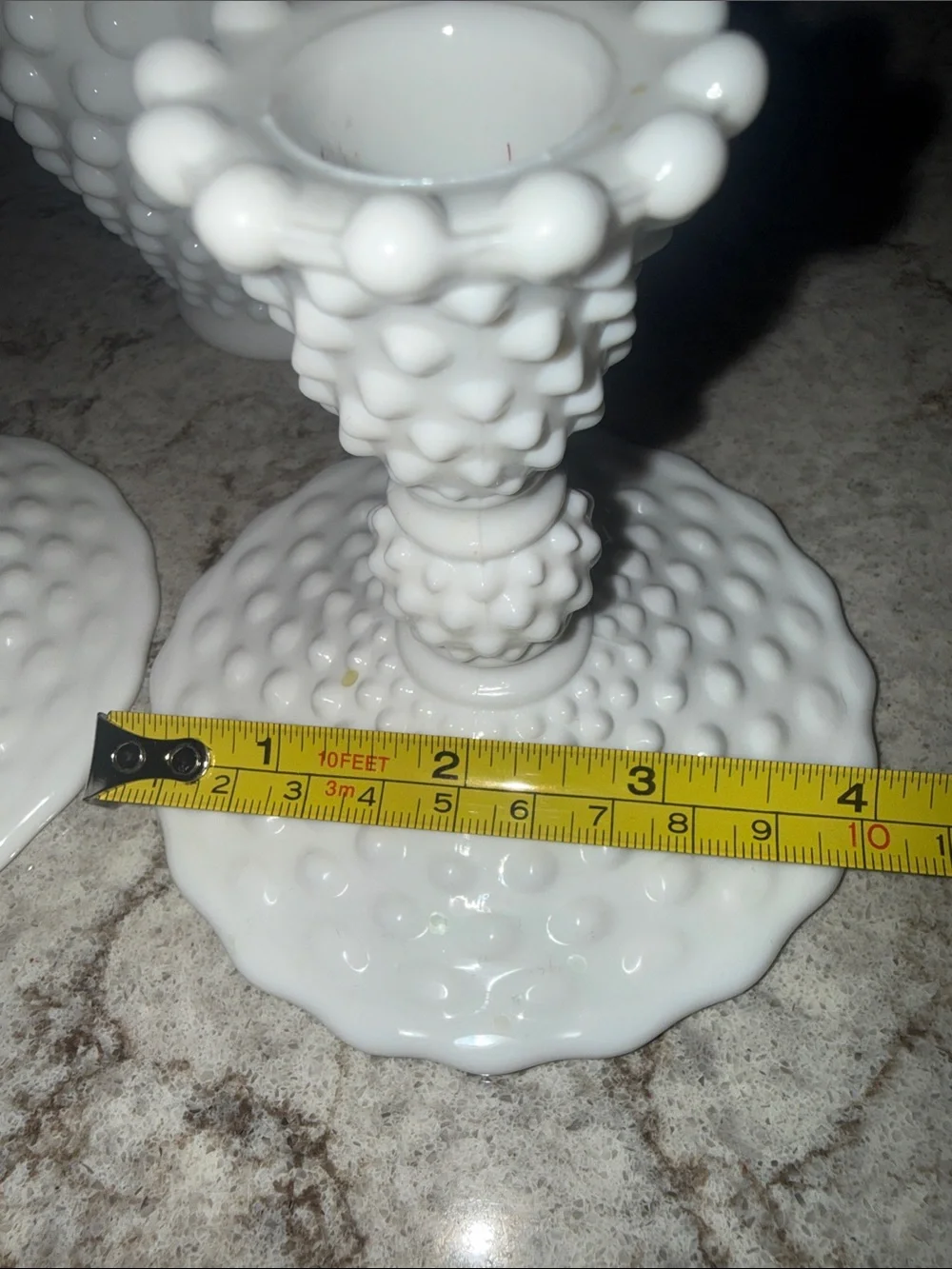 Vintage Hobnail Milk Glass Candle Stick Holders and bud vase White Read Descript